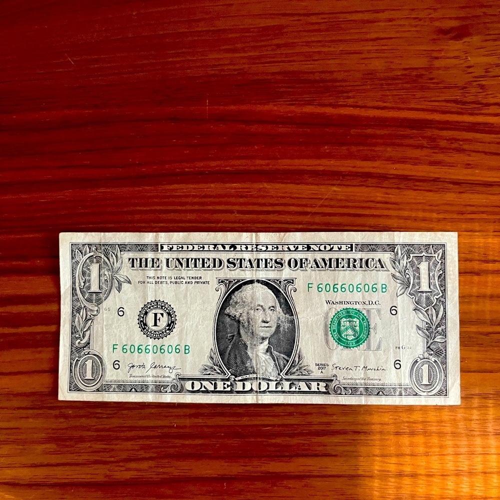 Rare Binary $1 Dollar Bill Collectible US mint currency 60660606 Banknote